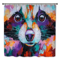 Oil Raccoon Portrait Painting In Multicolored Tones Conceptual Abstract Painting Of A Raccoon Muzzle Closeup Of A Painting By Oil And Palette Knife On Canvas Bath Decor 273120475