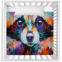 Oil Raccoon Portrait Painting In Multicolored Tones Conceptual Abstract Painting Of A Raccoon Muzzle Closeup Of A Painting By Oil And Palette Knife On Canvas Nursery Decor 273120475