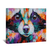 Oil Raccoon Portrait Painting In Multicolored Tones Conceptual Abstract Painting Of A Raccoon Muzzle Closeup Of A Painting By Oil And Palette Knife On Canvas Wall Art 273120475