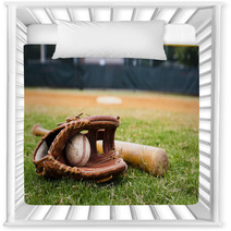 Old Baseball Glove And Bat On Field Nursery Decor 33249506