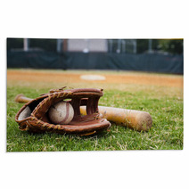 Old Baseball Glove And Bat On Field Rugs 33249506