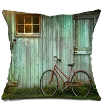 Old Bicycle Leaning Against Grungy Barn Pillows 26545268