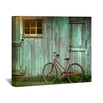 Old Bicycle Leaning Against Grungy Barn Wall Art 26545268