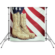 Old Combat Boots With American Flag Backdrops 82252718