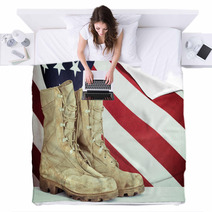 Old Combat Boots With American Flag Blankets 82252718