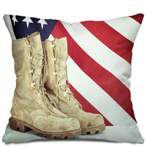 Old Combat Boots With American Flag Pillows 82252718