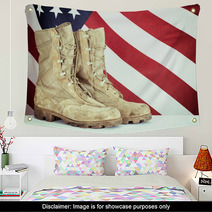 Old Combat Boots With American Flag Wall Art 82252718