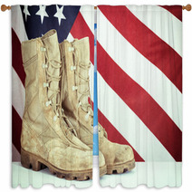 Old Combat Boots With American Flag Window Curtains 82252718