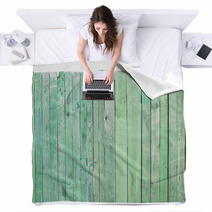 Old Green Wooden Wall Blankets 64512307