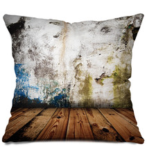 Old Grunge Wall And Wooden Floor In A Room Pillows 31512619