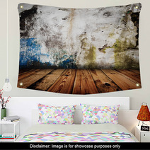 Old Grunge Wall And Wooden Floor In A Room Wall Art 31512619
