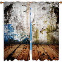 Old Grunge Wall And Wooden Floor In A Room Window Curtains 31512619