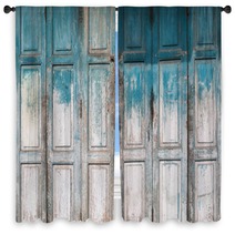 Old Grunge Wood Door Background Window Curtains 135021825