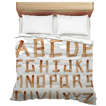 Old Grunge Wooden Alphabet, Vector Set Bedding 41088604