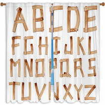 Old Grunge Wooden Alphabet, Vector Set Window Curtains 41088604