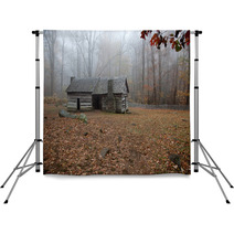 Old Log Cabin In The Woods With Morning Fog Backdrops 51193624
