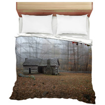 Old Log Cabin In The Woods With Morning Fog Bedding 51193624