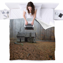 Old Log Cabin In The Woods With Morning Fog Blankets 51193624
