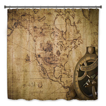 Old Map With Compass Bath Decor 74814079