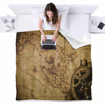 Old Map With Compass Blankets 74814079