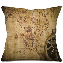 Old Map With Compass Pillows 74814079