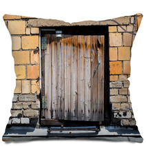 Old Metal Door. Log Off The Roof Into The Attic. Pillows 58573688