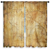 Old Nautical Treasure Map Background Window Curtains 91501890
