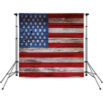 Old Painted American Flag On Dark Wooden Fence Backdrops 53519980