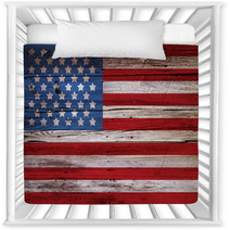 Old Painted American Flag On Dark Wooden Fence Nursery Decor 53519980