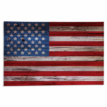 Old Painted American Flag On Dark Wooden Fence Rugs 53519980