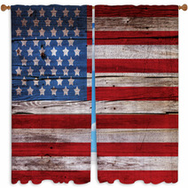 Old Painted American Flag On Dark Wooden Fence Window Curtains 53519980