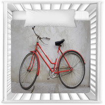 Old Red Bicycle Leaning Against A Wall Nursery Decor 2345232