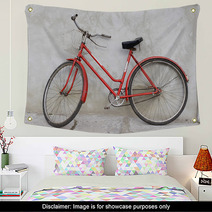 Old Red Bicycle Leaning Against A Wall Wall Art 2345232