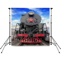 Old Steam Locomotive Against Blue Sky Backdrops 49912411