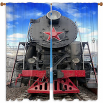 Old Steam Locomotive Against Blue Sky Window Curtains 49912411