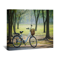 Old Vintage Bicycle In Public Park With Green Nature Concept Wall Art 64445801