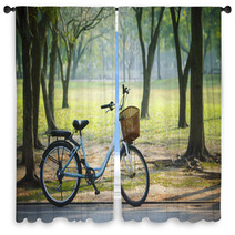 Old Vintage Bicycle In Public Park With Green Nature Concept Window Curtains 64445801