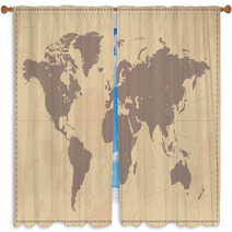 Old Vintage World Map Window Curtains 66380716