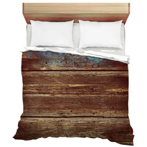 Old Wood Background - Vintage With Red And Yellow Colors. Bedding 61347785
