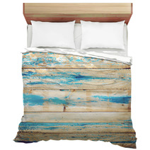 Old Wooden Background With Blue Paint Vintage Wood Texture From Beach In Summer Bedding 138166843