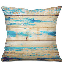 Old Wooden Background With Blue Paint Vintage Wood Texture From Beach In Summer Pillows 138166843