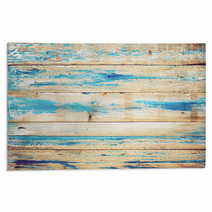 Old Wooden Background With Blue Paint Vintage Wood Texture From Beach In Summer Rugs 138166843