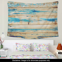 Old Wooden Background With Blue Paint Vintage Wood Texture From Beach In Summer Wall Art 138166843