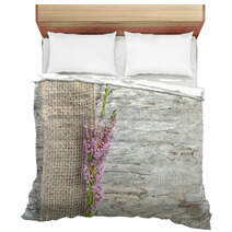 Old Wooden Background With Heather And Sacking Ribbon Bedding 55329467