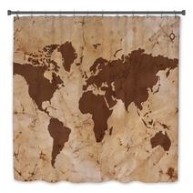 Old World Map On Creased And Stained Parchment Paper Bath Decor 49279367