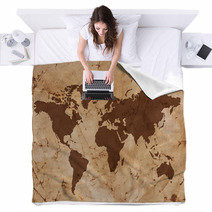 Old World Map On Creased And Stained Parchment Paper Blankets 49279367