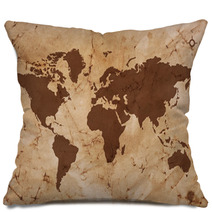 Old World Map On Creased And Stained Parchment Paper Pillows 49279367