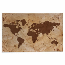 Old World Map On Creased And Stained Parchment Paper Rugs 49279367