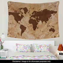 Old World Map On Creased And Stained Parchment Paper Wall Art 49279367