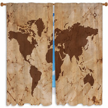 Old World Map On Creased And Stained Parchment Paper Window Curtains 49279367
